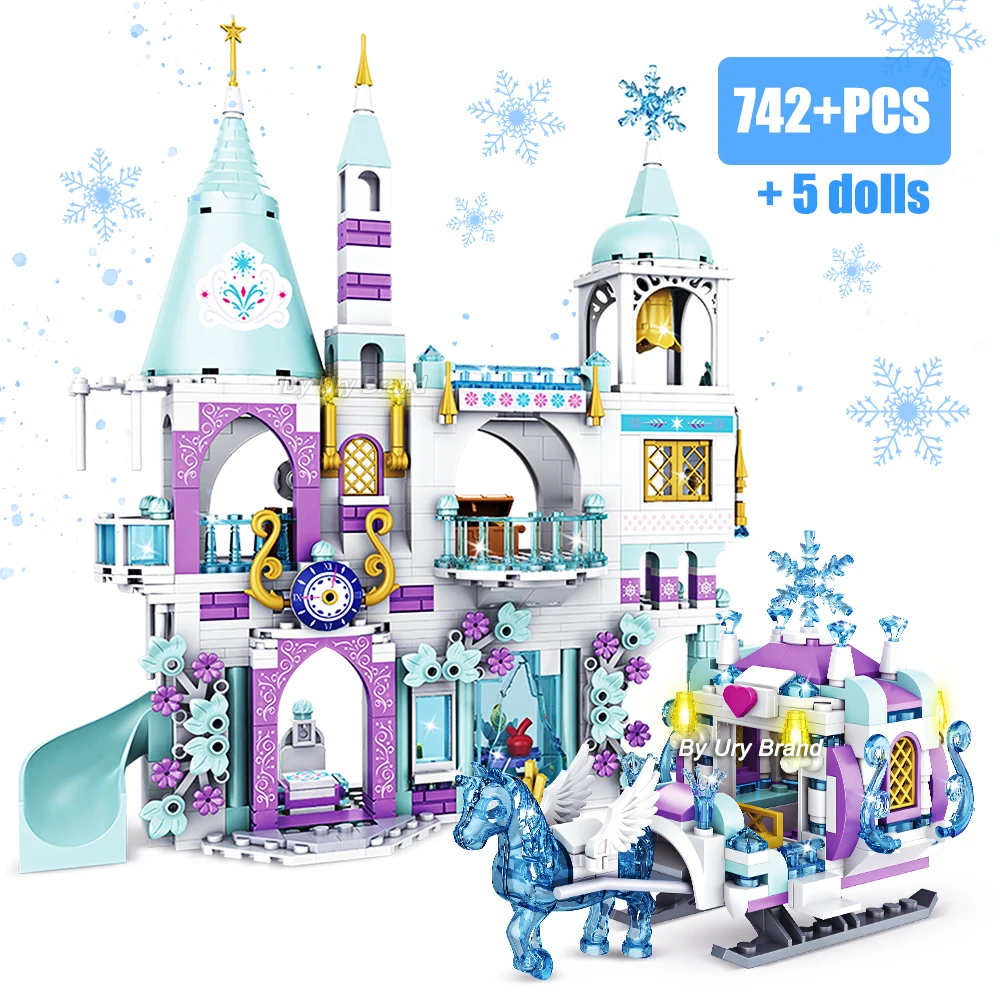 Friends Princess Luxury Ice Castles Playground House Movies Winter Snow Horse Figures Building