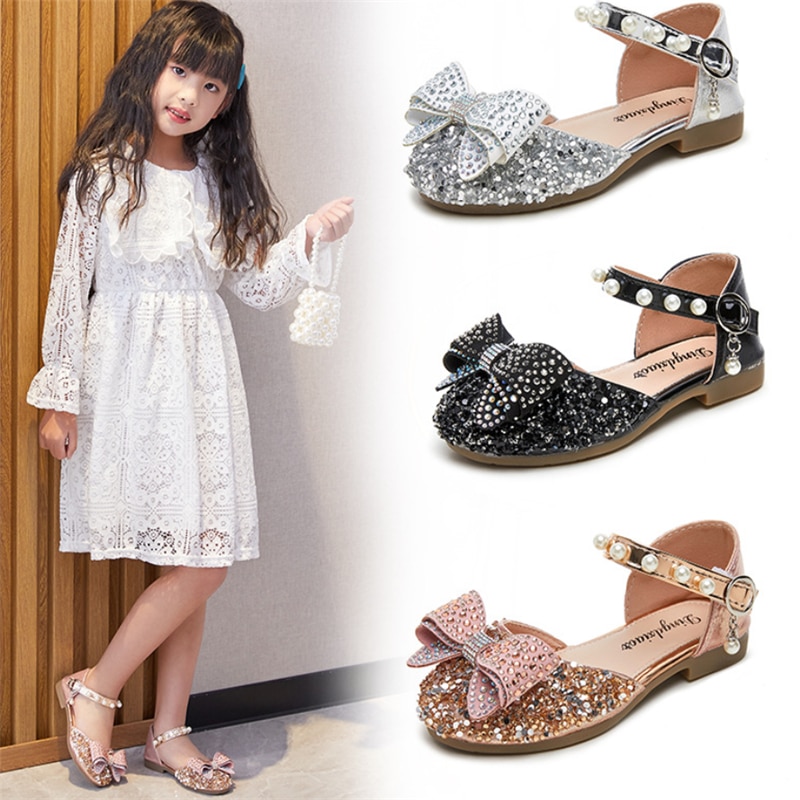 Girls' sandals spring and summer 2021 new Baotou Sequin flat shoes Korean children's princess shoes dance shoes