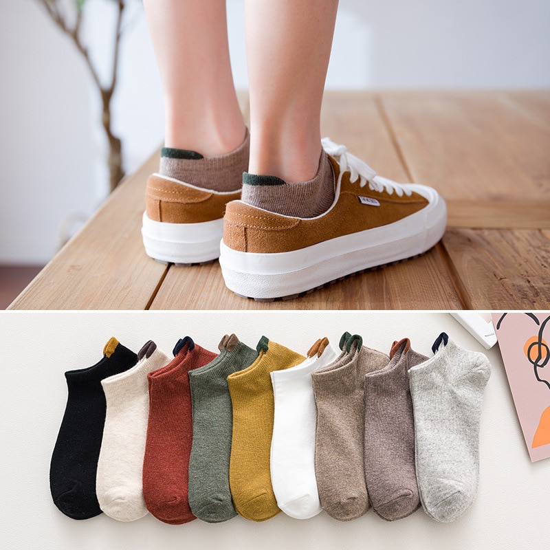 9 Pairs Lovely Women's Boat Socks Cotton Light Low Cute Sweat Absorption Spring Summer Japanese Ear Heel Lady Short Socks T