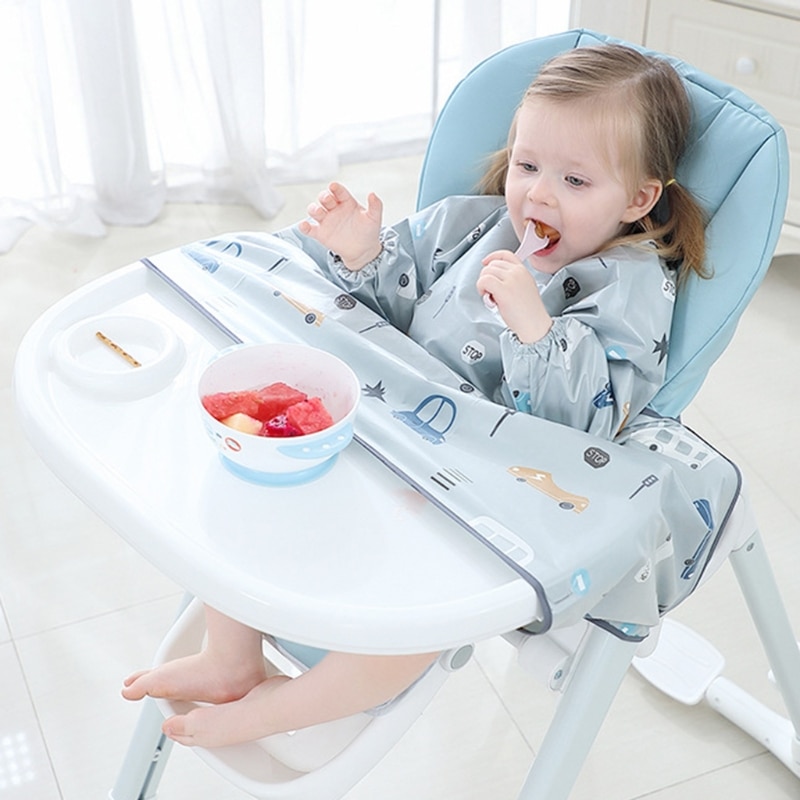2023 New Newborn Long Sleeve Bib Coverall with Table Cloth Cover Baby Dining Chair Gown