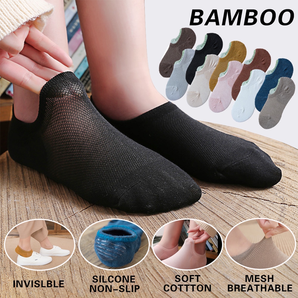 5 Pair Women Bamboo Fiber Invisible Socks Breathable Silicone non-slip Short Socks Mesh Casual Summer Thin Ankle socks Sokken