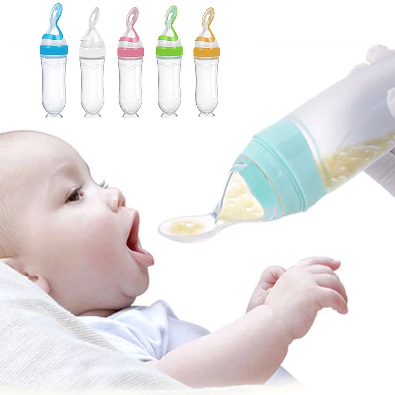 90ML Safe Newborn Baby Feeding Bottle Toddler Silicone Squeeze Feeding Spoon Milk Bottle Baby Training Feeder Food Supplement
