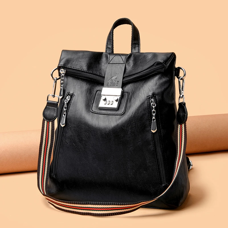 Anti-theft code lock Fashion Women Backpack High Quality Youth Leather Backpacks for Teenage Girls