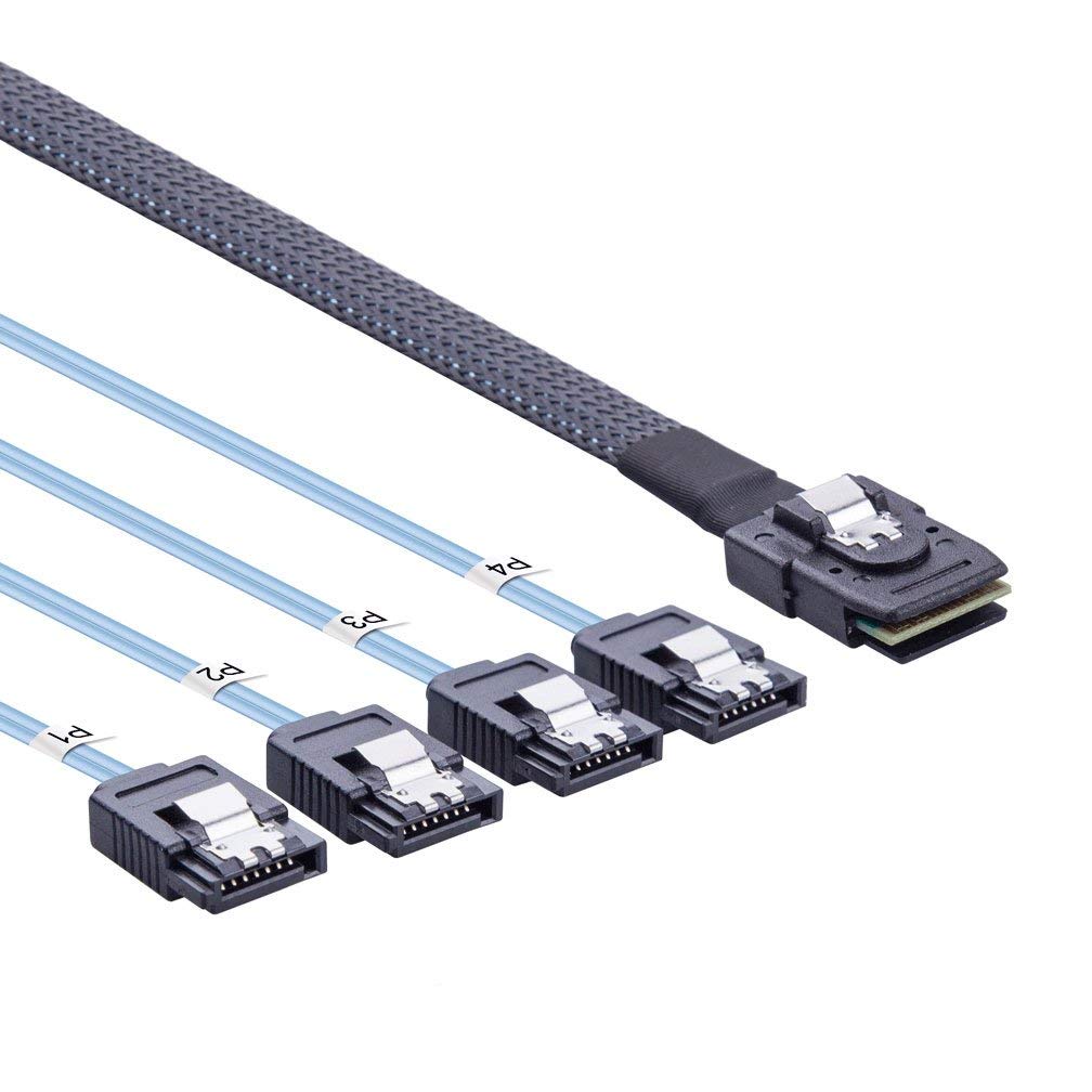 6G Internal Mini SAS 36pin SFF-8087 Male to 4X SATA 7pin Female Fan-Out Cable, 1-m(3.3ft)