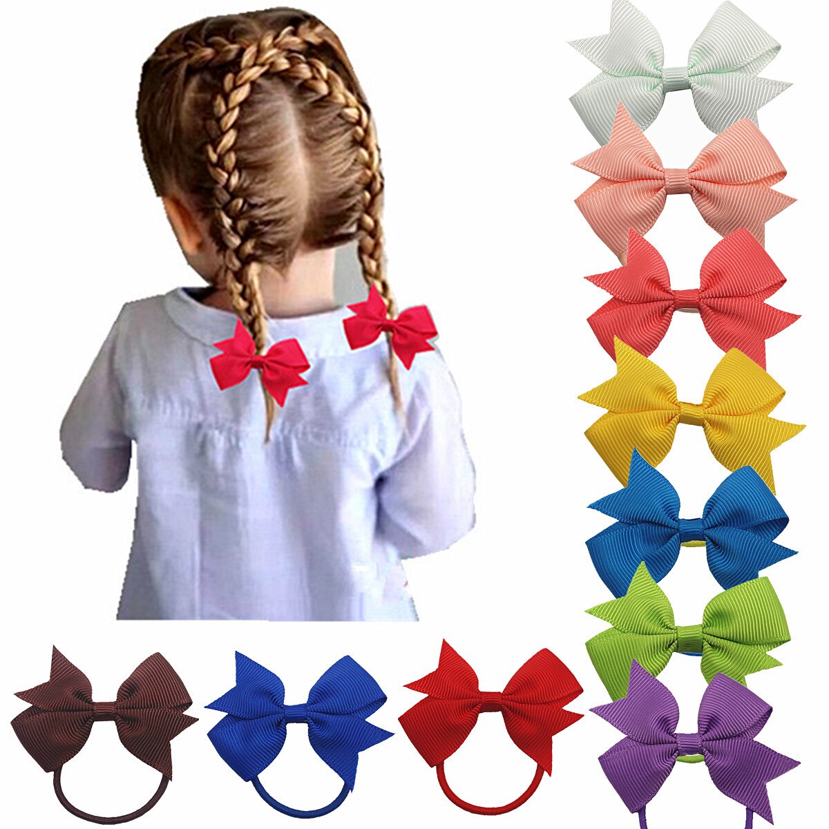5pcs/lot Fashion Handmade Grosgrain Ribbon Dovetail Bows Elastic Newborn Hairband Cute Bowknot Headwear Kids Hair Accessories