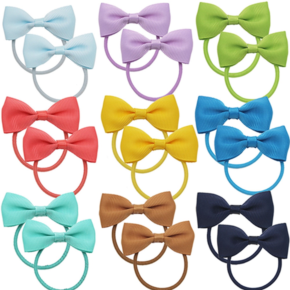 10pcs/lot Fashion Sweet Baby Girls Bowknot Hair Rope 4.5 CM Solid Color Grosgrain Ribbon Bows Infant Hairband Toddler Headwear