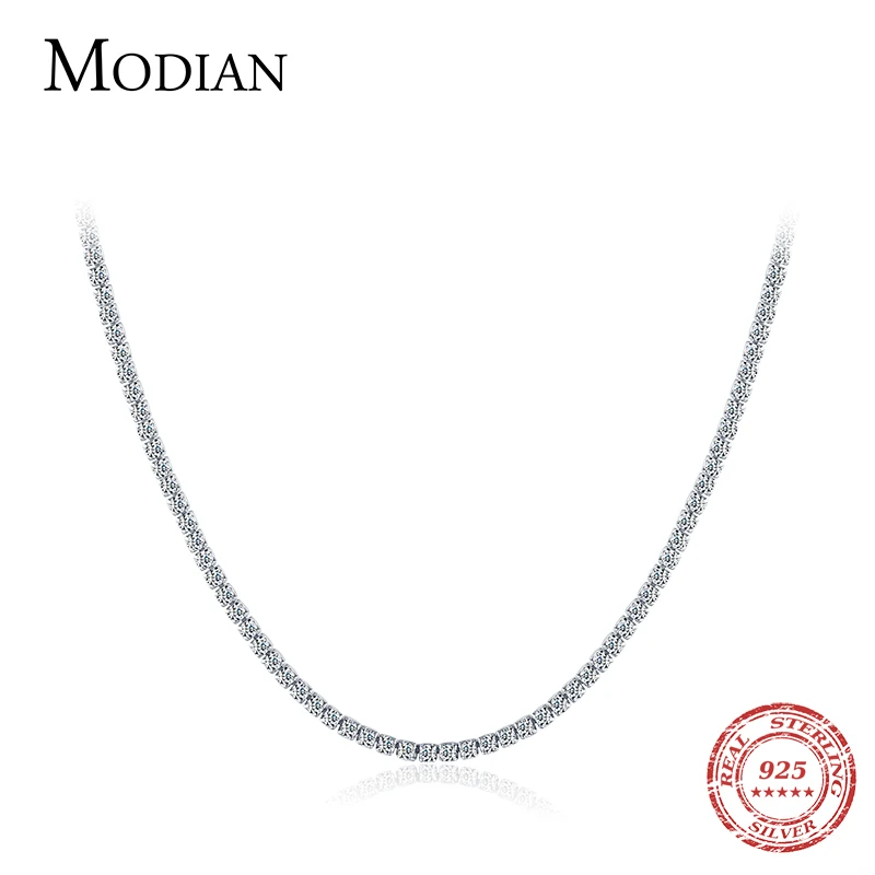 Modian Classic Luxury Full Clear CZ Necklace Solid 925 Sterling Silver Sparkling Choker Necklaces