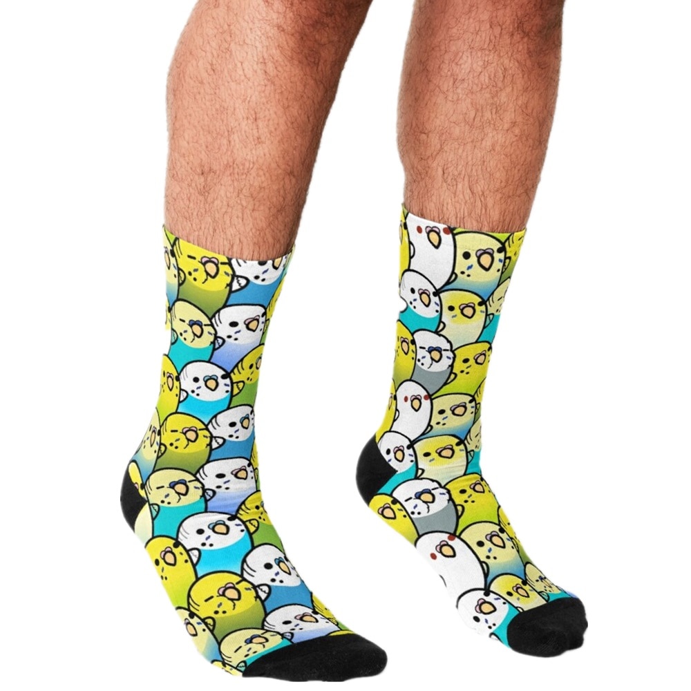 Men Socks harajuku Bunches of Budgies Socks personality Printed Happy hip hop Novelty Skateboard Crew Casual Crazy Socks