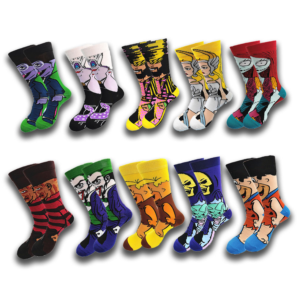 Men and Women's Happy Funny Winter Warm Socks Cartoon Anime Clown Socks Men Cool Crew Socks Street Fashion Sewing Pattern