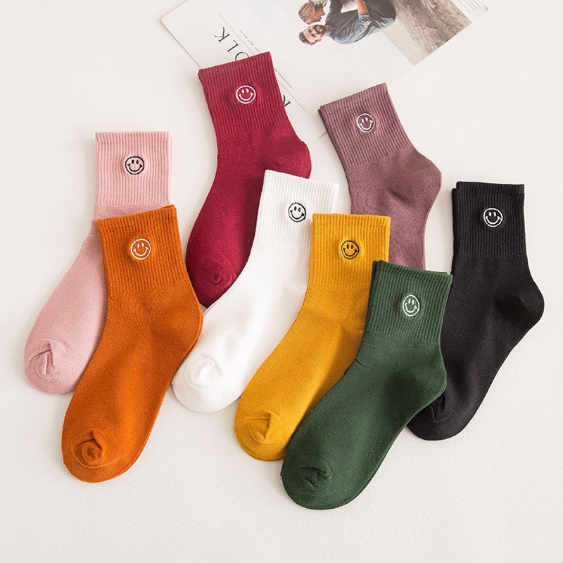 2021 Spring And Summer Korean Cartoon Women's Socks Face Funny Harajuku Kawaii Cute Happy Street Clothes Pure Cotton