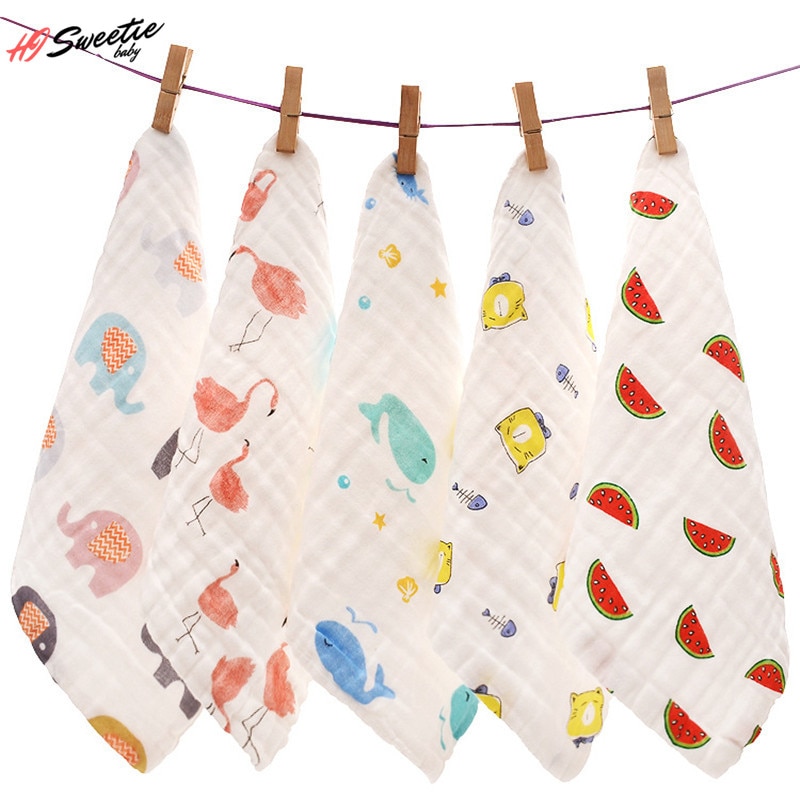 Large 6 Layers Muslin Baby Cotton Bib Cotton Baby Gauze Soft Saliva Towel Muslin Squares Toddler Handkerchief 30x30cm