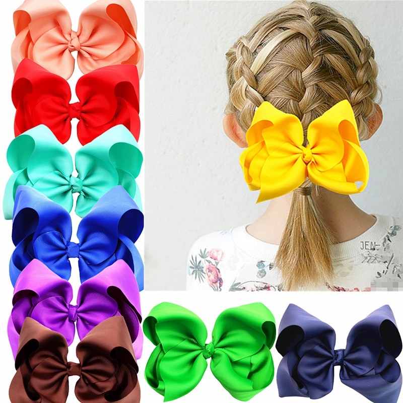 3pcs/lot 8 Inches Solid Color Grosgrain Ribbon Bows Newborn Hair Clips Fashion Handmade Bowknot Baby Hairpins Party Decoration