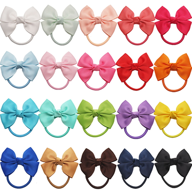 10pcs/lot 6.3 CM Mini Lovely Grosgrain Ribbon Bows Newborn Hair Rope Candy Color Bowknot Elastic Hairband Fashion Birthday Gifts