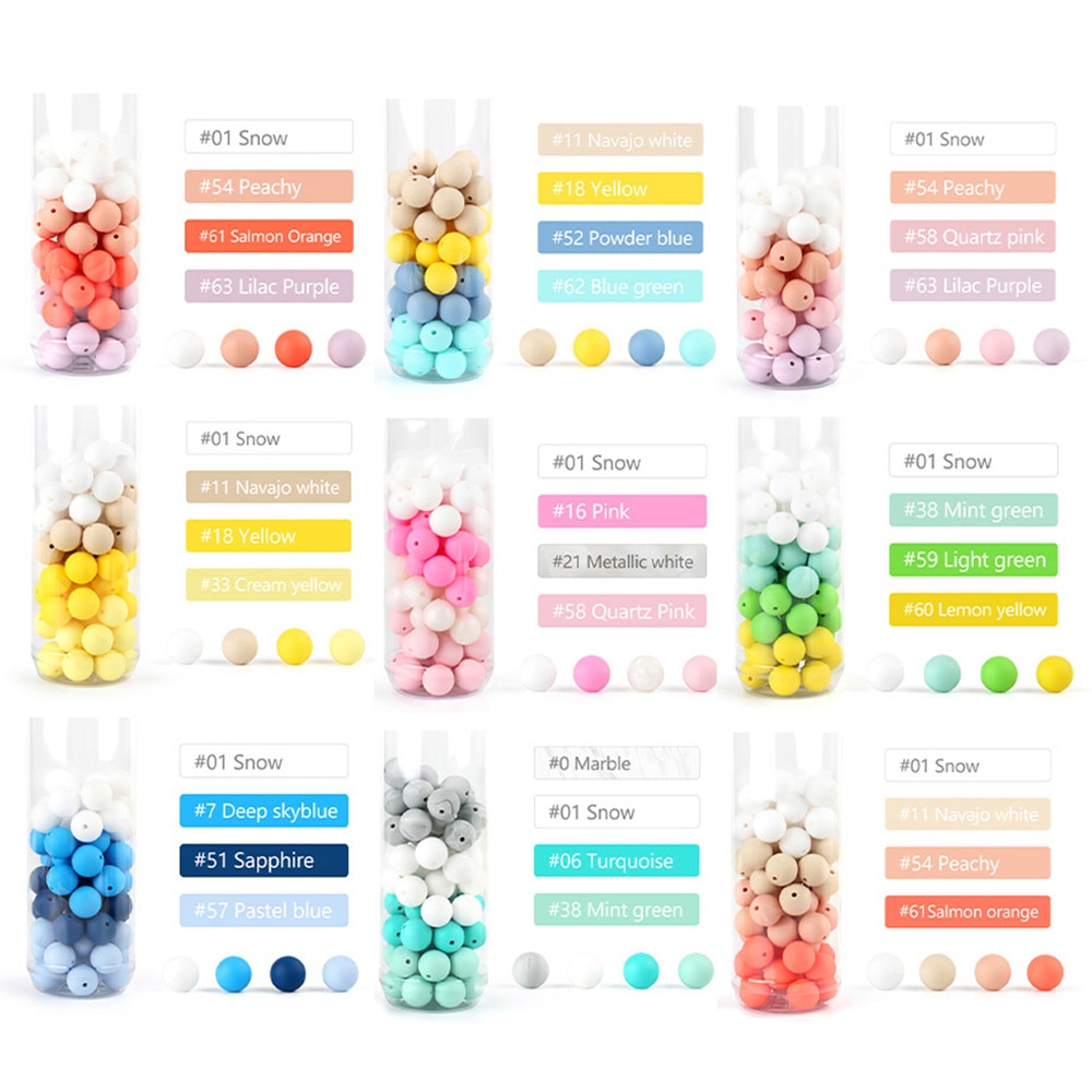 20Pcs Silicone Beads 15MM Round Beads Food Grade Silicone Pearl DIY Baby Teething Pacifier Clip Holder Chain Infant Teether Bead