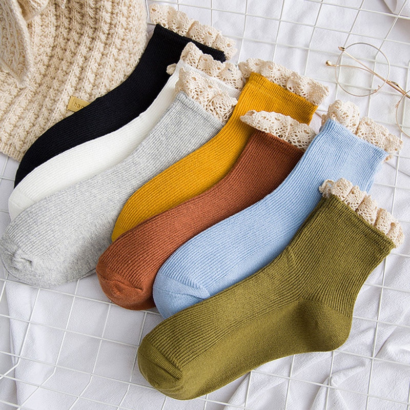 lace frilly ruffle socks kawaii cute korean style women cotton woman calcetines de la mujer kobieta skarpety meia chaussette