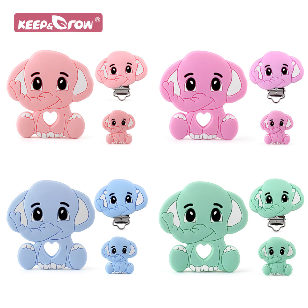 Silicone Teether Beads Pacifier Clips Elephant BPA Free Rodents Baby Teething Tiny Rod Shower Cartoon Mini Animal Teether Toys