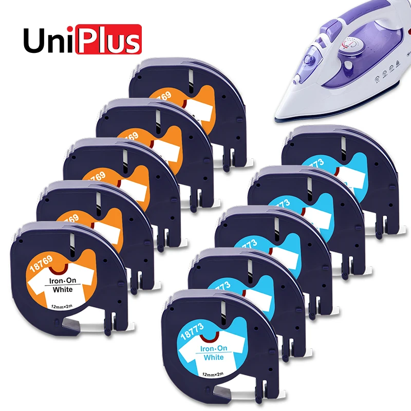 UniPlus 10PK 12mm Label Tape Fit Dymo Letratag LT Tape 18769 18773 Iron on Clothes Fabric Ribbon for