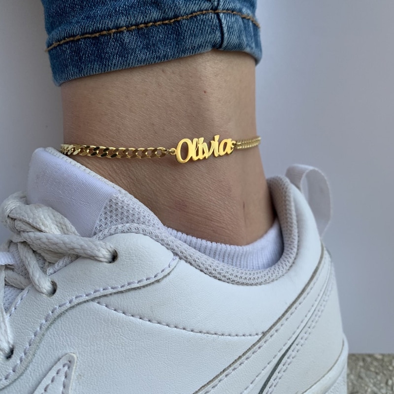 Custom Nameplate Ankle Bracelet Femme Personalized Name Anklets For Women Men Stainless Steel Stainless Steel Leg Chain Jewelry