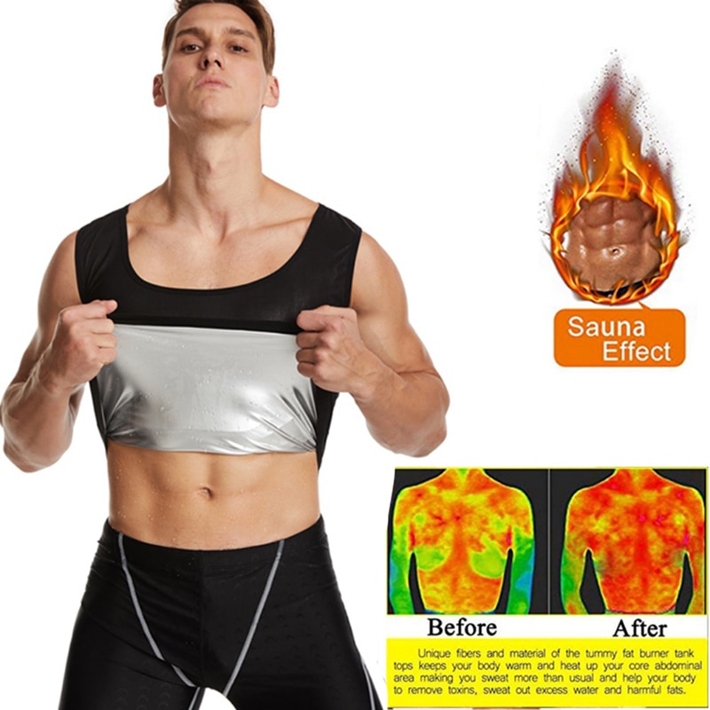 Men's Sports Body Slimming Tighten Abdomen Corset Silver Coating Sauna Suit Waist Trainer Rapid Sweat Vest For Fitness