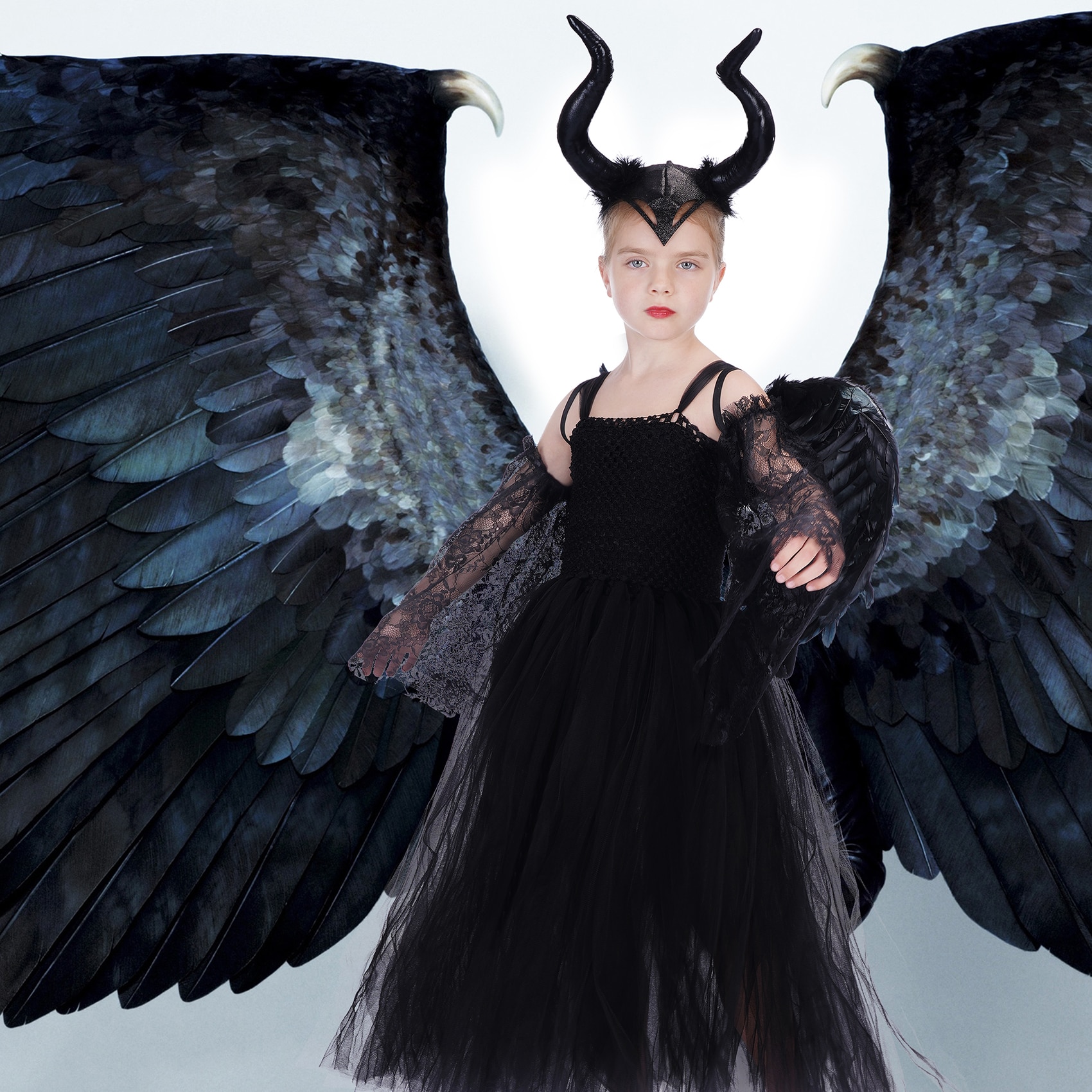 Maleficent Halloween Evil Queen Costume Kids Girl Witch 2 Tutu Dress with Horns Fairy Children Clothes 2-12T for Girl Kids Party