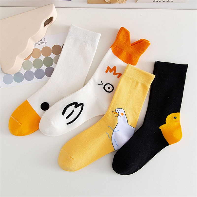 duck animal print cartoon cute socks woman calcetines kawaii harajuku skarpetki mujer meia calcetas divertidos happy white funny