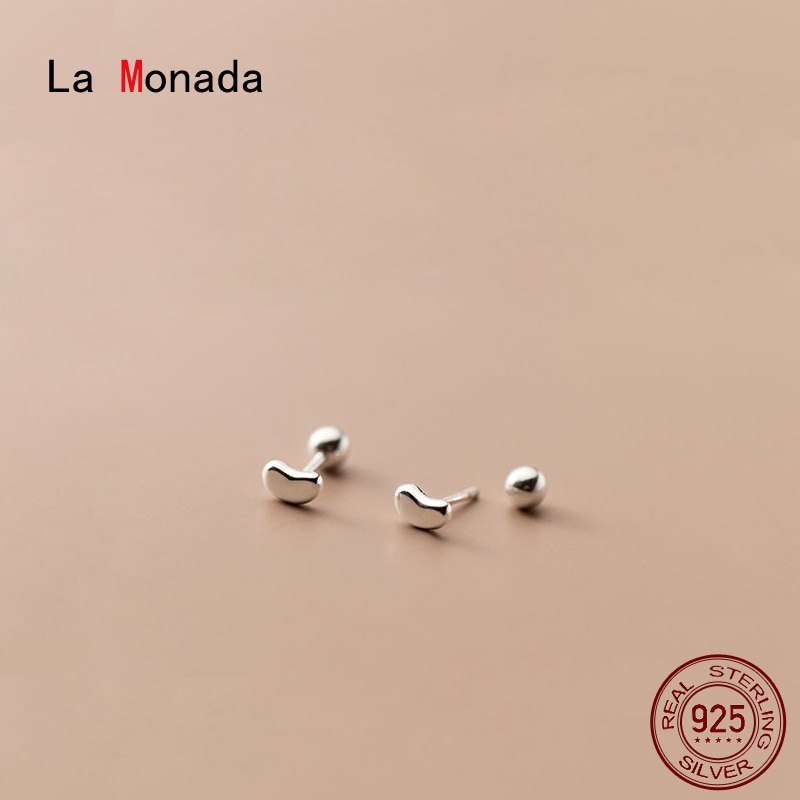La Monada Small Stud Earrings For Women 925 Sterling Glossy Bean Screw Nut Woman Earring Heart Silver 925 Earring Jewelry Female