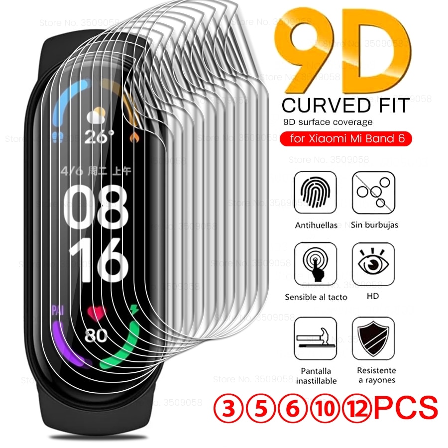 3-12PCS Hydrogel Film For Xiaomi Mi Band 7 6 5 Band6 MiBand6 9D Curved Protective Film Xiomi MiBand 6 Smart Wristband Not Glass