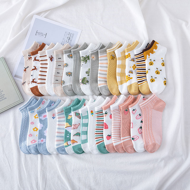 2021 Spring and Summer New Women's Socks Bright Color Series Fruit Floret College Sailboat Socks Cotton Socks Embroidered S