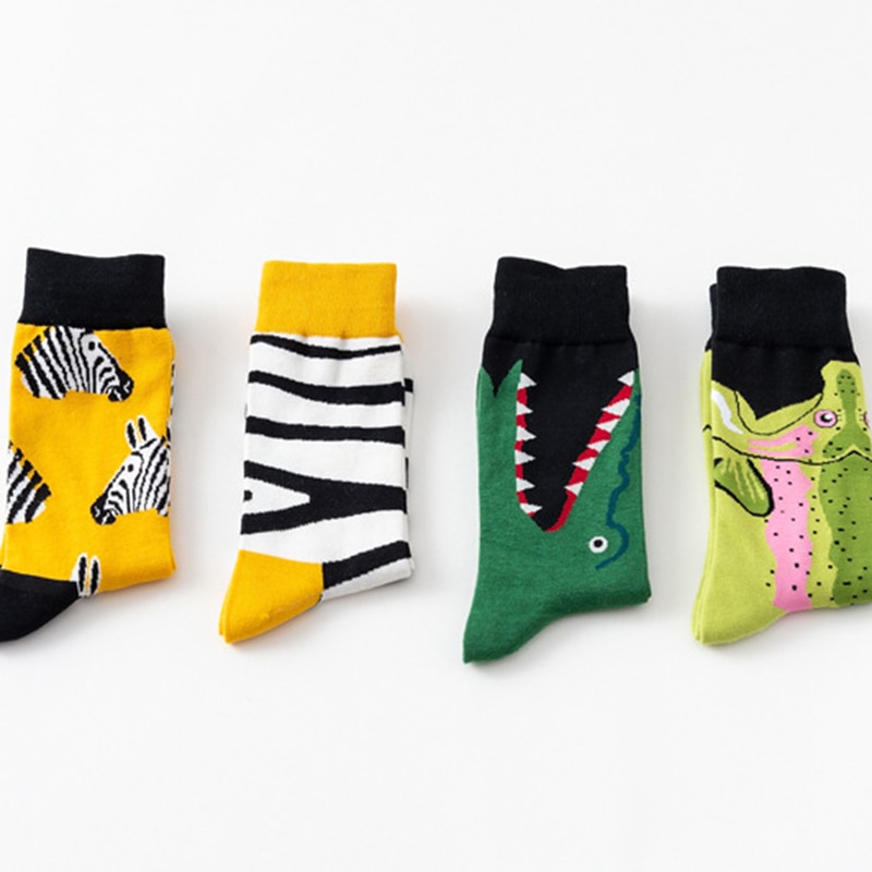 Harajuku Kawaii Happy Casual Women Socks Shark Crocodile Zebra Animal Print Funny Socks 1 Pair Creative New Arrivals Fashion
