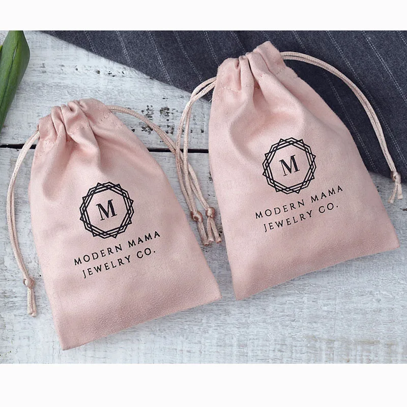 Custom Jewelry Drawstring Bags Personalized Logo Printed Pouches Velvet Jewellery Packaging Sack