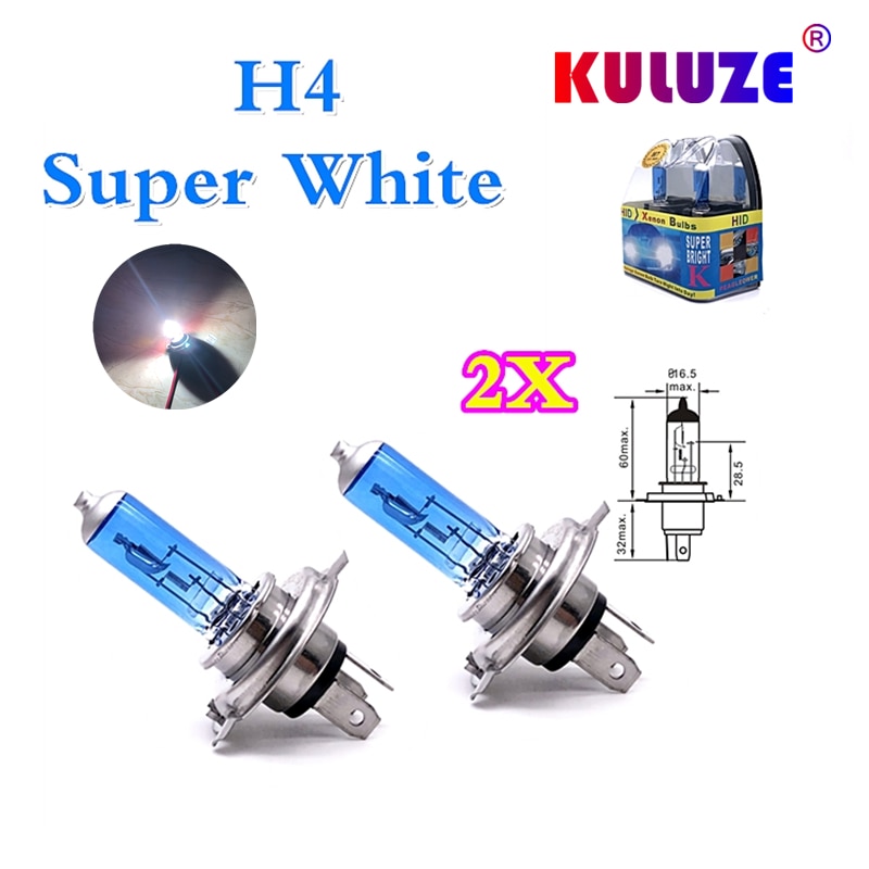 Car H4 halogen bulb 12V60/55W high and low light ultra white headlamp 100W car bulb p43t plastic box packaging