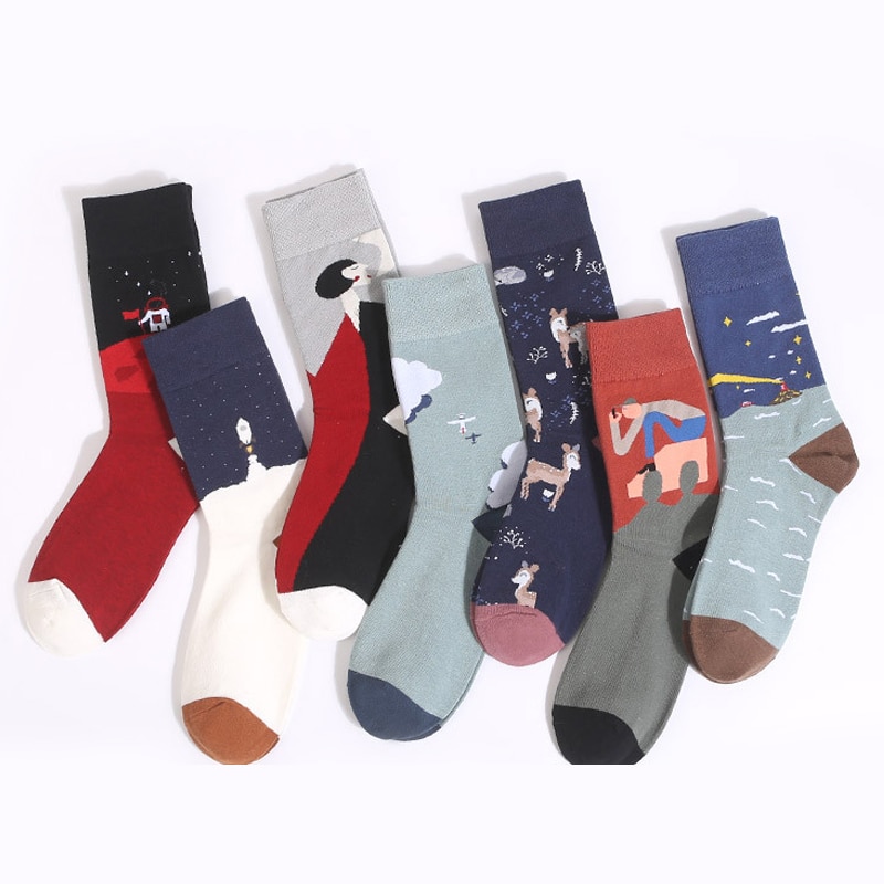 Unisex Painting Style Cotton Colorful Kawaii Crew Socks Women 1 Pair Streetwear Skateboard Sport Cycling Size 36-44
