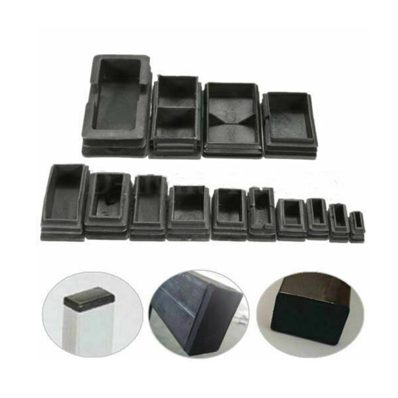 20Pcs Black Plastic Blanking End Caps Rectangular Pipe Tube Cap Insert Plugs Bung Furniture Tables Chairs Foot Pads Protectors