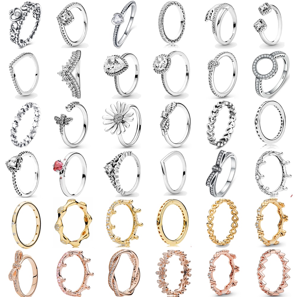 Hot Fashion 925 Sterling Silver Princess Tiara Crown Sparkling Love Heart CZ Rings for Women Engagement Jewelry Anniversary 2021