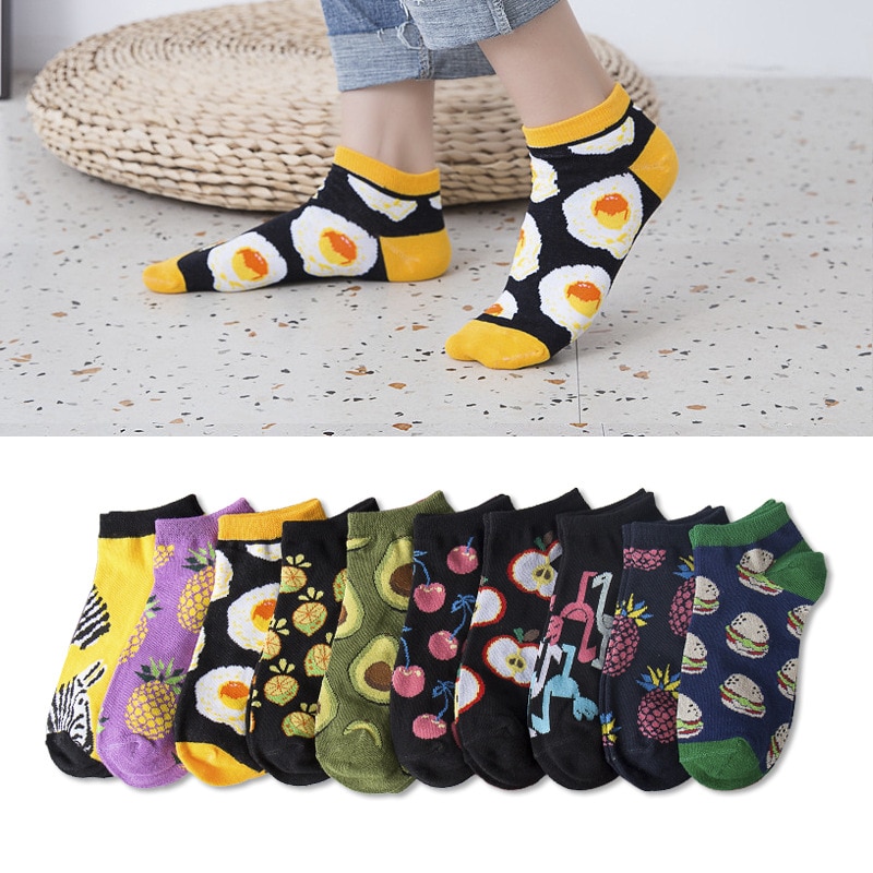 Boat socks men's socks men's socks summer ladies shallow mouth thin oil painting avocado astronaut spring and summer s