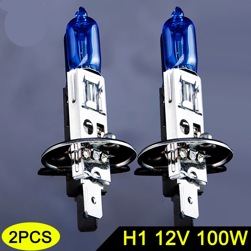 Hippcron Halogen Bulb H1 12V 100W 5000K 2200Lm Car HeadLight Dark Blue Quartz Glass Auto Light Lamp Super White (2 PCS)