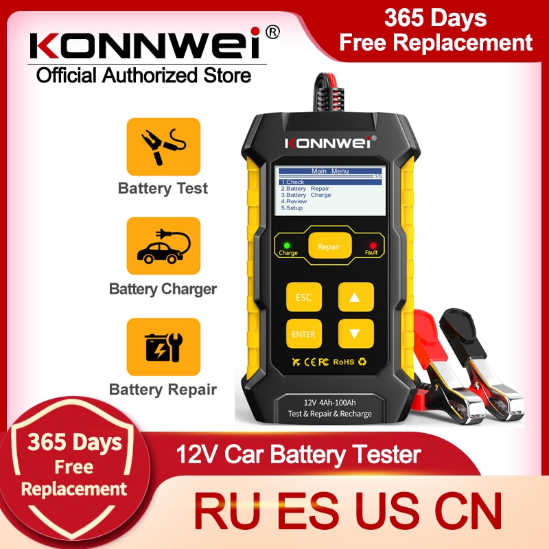 KONNWEI KW510 12V Car Battery Tester Full Automatic 5A Auto Battery Charger 3 in 1 Wet Dry AGM Gel Lead Acid Pulse Repair Tools