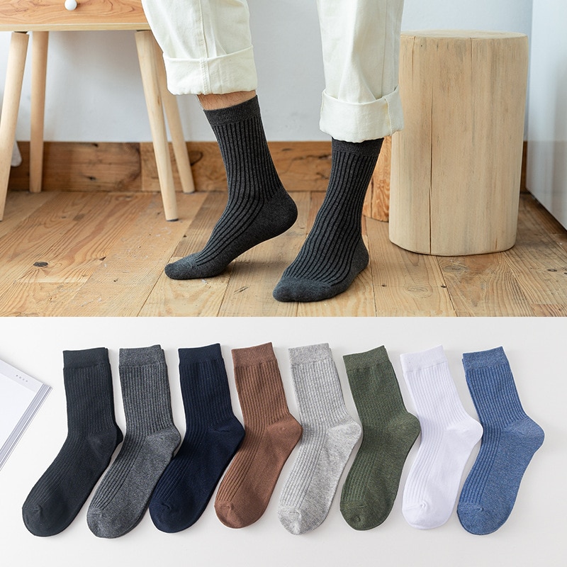 1 Pair Man Short Socks Cotton Striped Solid Business Vintage Husbands Fathers Party Dress Long Socks Sokken Brand EU 39-45