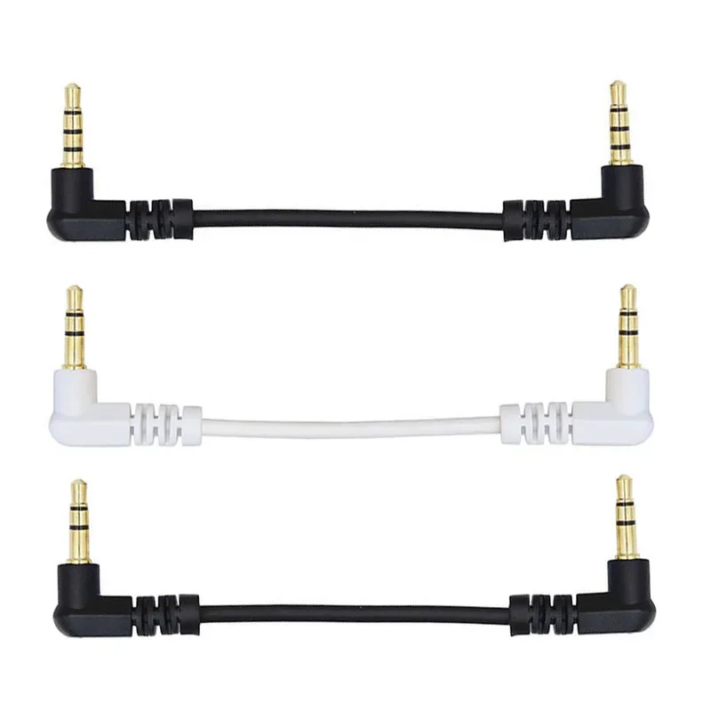 Short 10cm 20cm 3.5mm AUX Cable Male to Stero Audio Cable 90 Degree Two Right Angled 3/4 Pole Gold