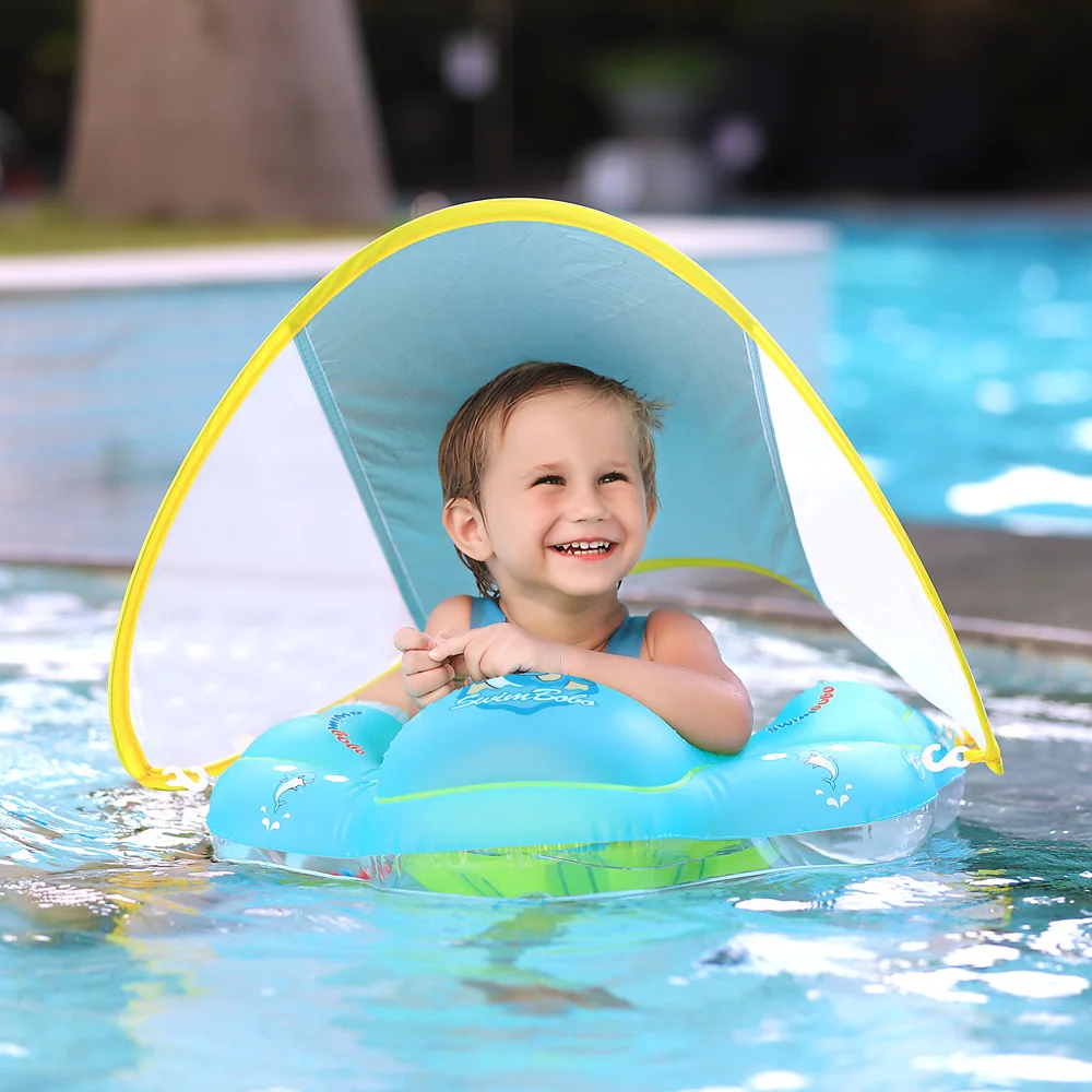 Baby Swimming Float With Canopy Inflatable Infant Floating Ring Kids Swim Pool Accessories Circle