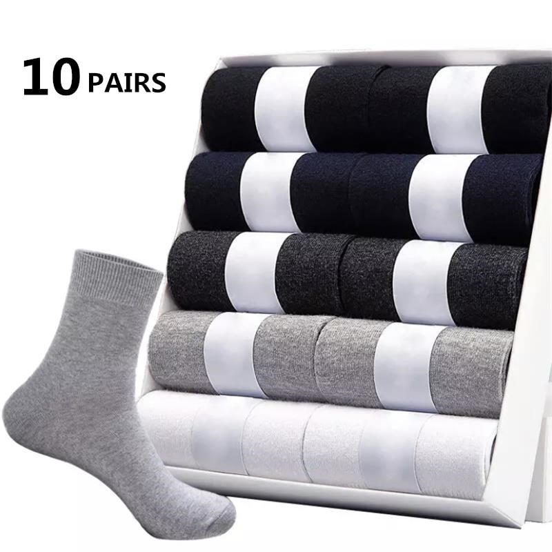 10pairs/ Men's Socks Polyester Cotton Middle Tube Socks Summer Thin Solid Color Breathable Business Men's Socks Men Dr