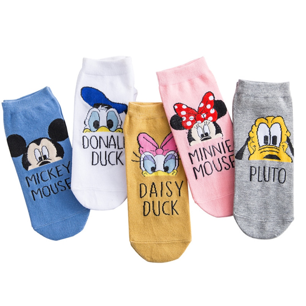 3 Pairs Women's Short Socks Ankle Socks Ladies Spring Summer Disney Mickey Minnie Donald Daisy Pluto Breathable Thin Boat S