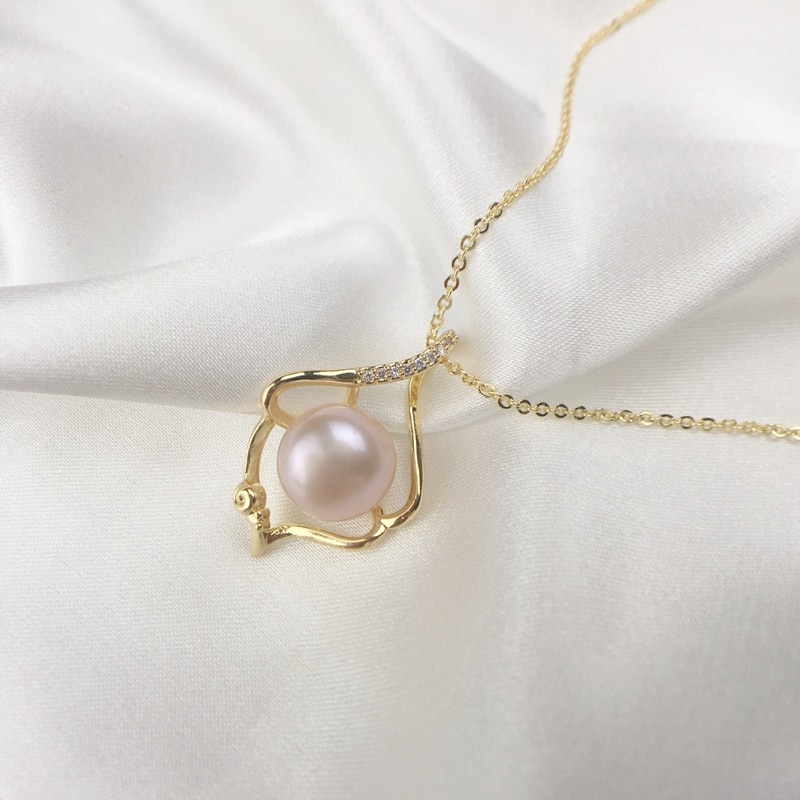 2Pcs/Lot Color Retention 14K True Gold Filled Natural 10MMFreshwater Pearl Flower Pendant Necklaces Original Design DIY Jewelry