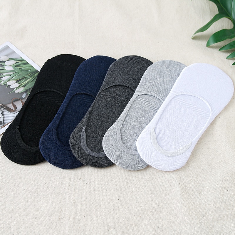 5 Pairs/batch Fashion Boat-shaped Men's Socks Summer And Autumn Silicone Breathable Invisible Cotton Socks Ankle Slippers S