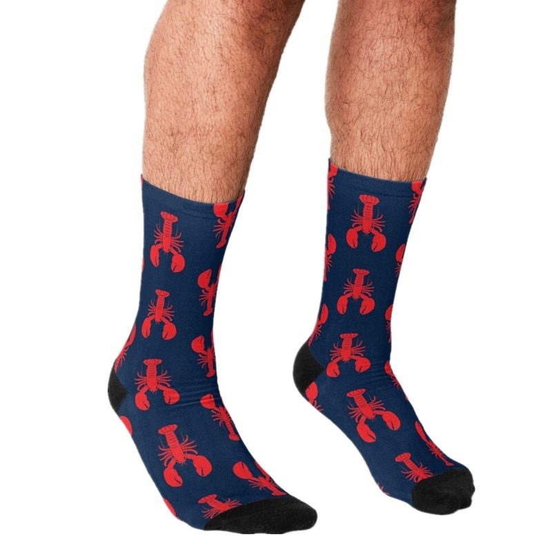 2021 Funny Men's socks Lobsters Red Pattern Printed hip hop Men Happy Socks cute boys street style Crazy Socks for men
