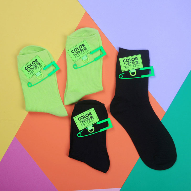 Korean version of silver light green cotton Socks women's Kawaii cloth label pin female socks fashion Japanese Maiden Socks