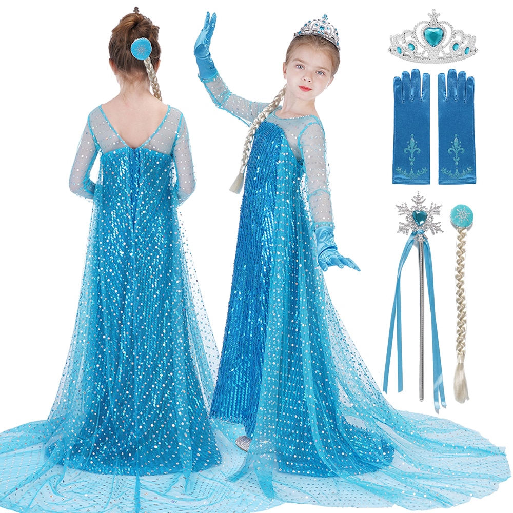 3 5 6 8 10 Years Girls Snow Queen 2 Elsa Dress Kids Cosplay Costume Children Birthday Party Clothing Girls Princess Costume