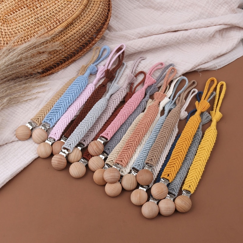 1pc BPA Free Crochet Baby Pacifier Clips Chain Vintage Cotton Rope Pacifier Chain DIY Handmade Nipple Clip Newborn Dummy Chain
