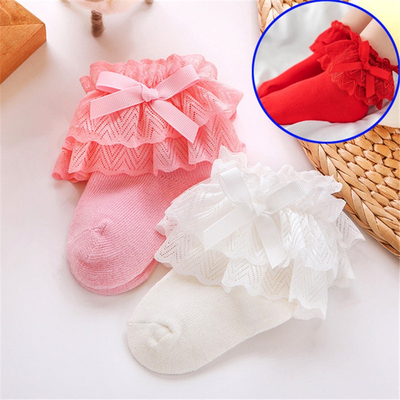 1 Pair Baby Girls Socks Flower Edge Bow Soft Combed Cotton Kids Short Socks 2021 Popular Bowknot Newborn Sox