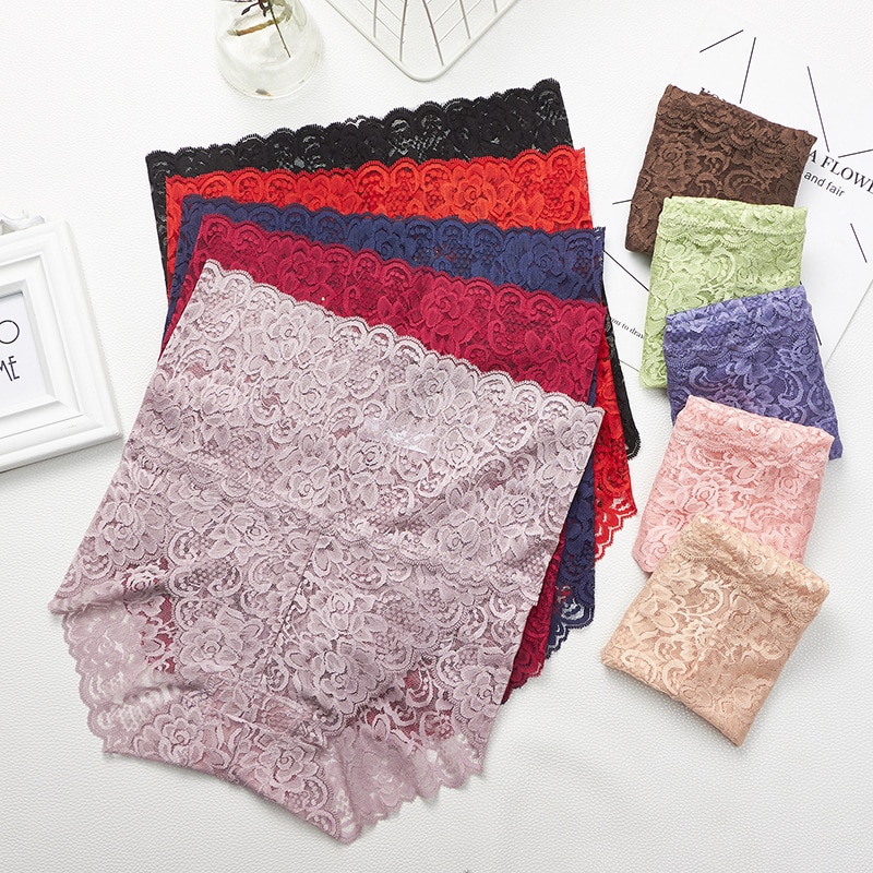 Lace Panties Women's High Waist Sexy Transparent Large Size Hips and Abdomen Seamless Triangle Women's Panties Pure Co